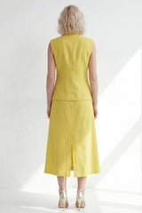 Yellow 2 Piece Notched Lapel Work Dress with Pockets