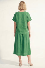 Green 2 Piece Short Sleeve A Line Midi Work Dress