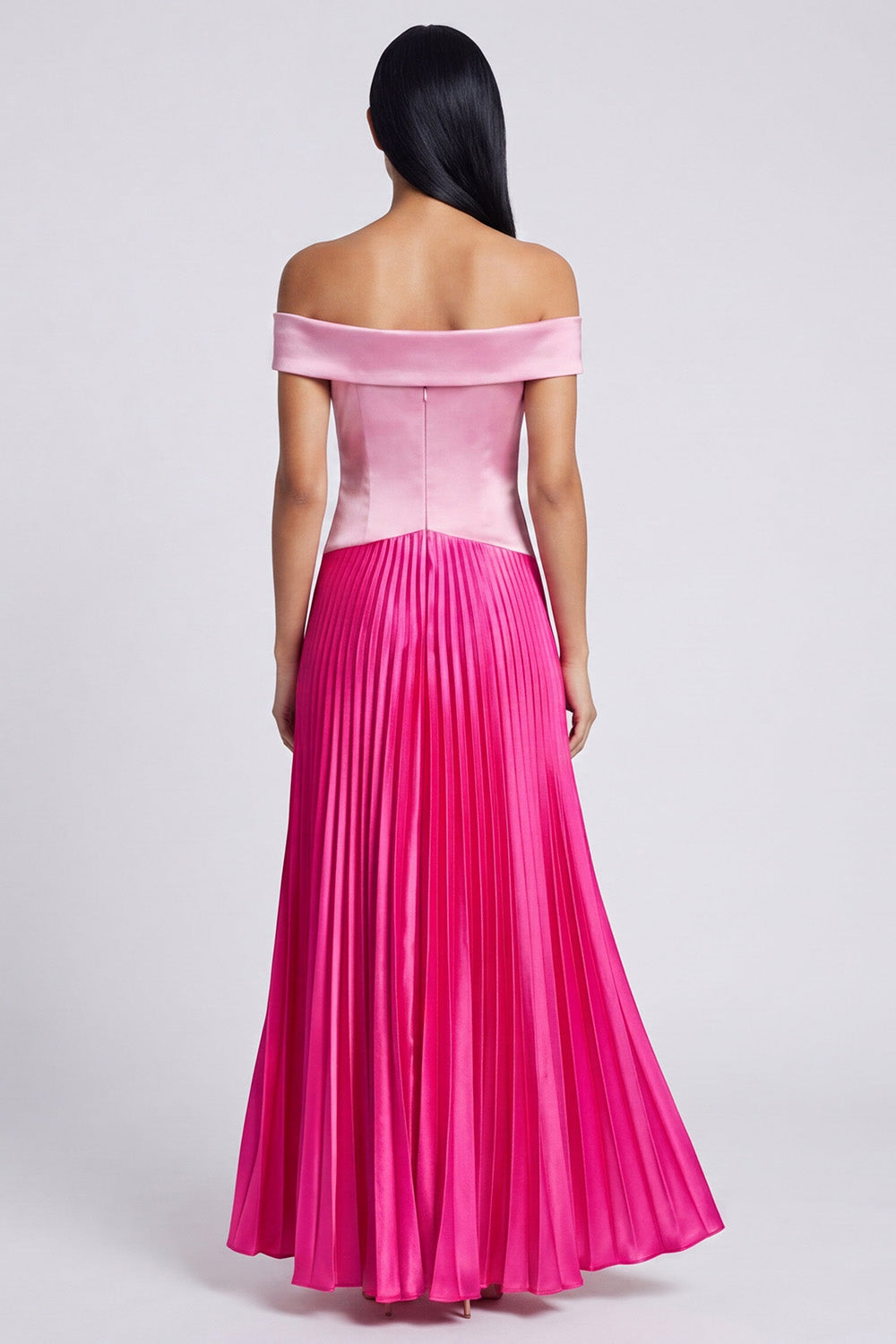 Off the Shoulder Pink and Fuchsia ColorBlock A Line Formal Dress