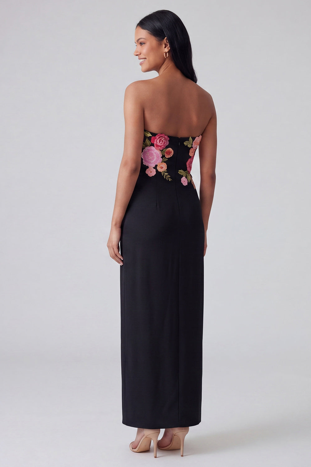 Strapless Light Yellow Printed Sheath Wedding Guest Dress