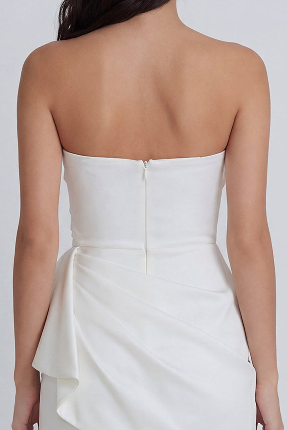 Strapless Ruched Bodycon Mini White Dress