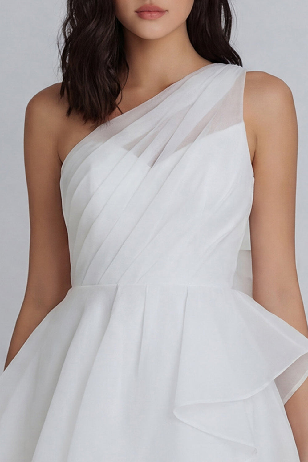 A Line One Shoulder Mini White Dress with Ruffles