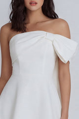 One Shoulder A Line Satin Mini White Dress