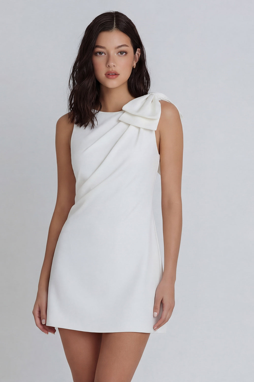 Bowed Bodycon Satin Mini White Dress