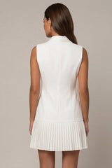 Shawl Lapel A Line Pleated White Mini Work Dress