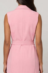 Shawl Lapel Bodycon Pink Midi Work Dress with Sash
