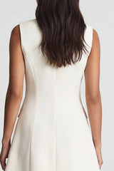 Ivory Peaked Lapel A Line Double Breasted Mini Work Dress