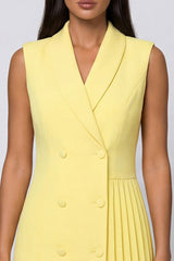 Shawl Lapel Yellow A Line Pleated Mini Work Dress