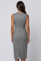 Grey Sleeveless Bodycon Midi Work Dress with Slit