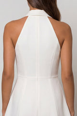 Halter White Peaked Lapel A Line Single Breasted Work Dress
