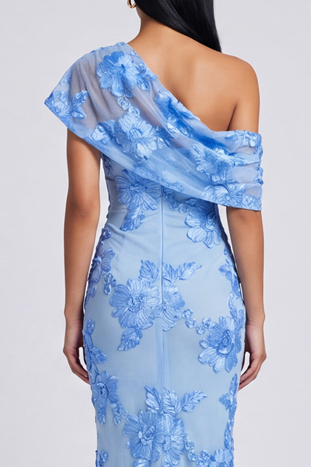 Yellow One Shoulder Floral Mermaid Long Wedding Guest Dress