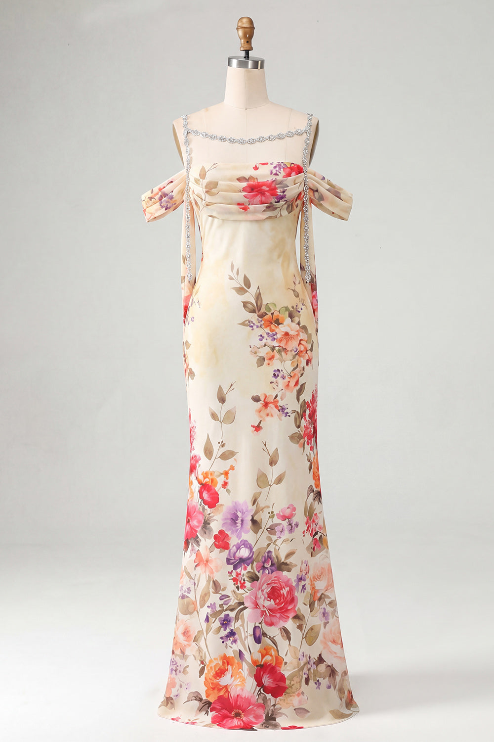 Sheath Black Cold Shoulder Floral Wedding Guest Dress with Sash