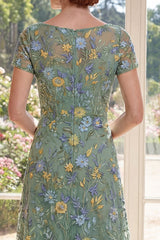Green A Line Embroidered Floral Mother of the Bride Dress