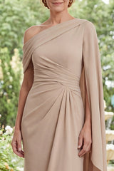 Asymmetrical Neck Champagne Ruched Mother of the Bride Dress