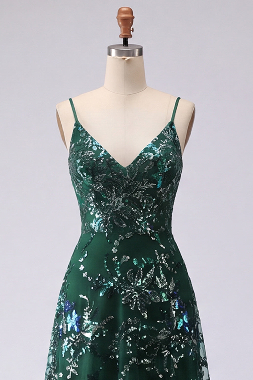 Dark Green Sequin A Line Maxi Prom Dress
