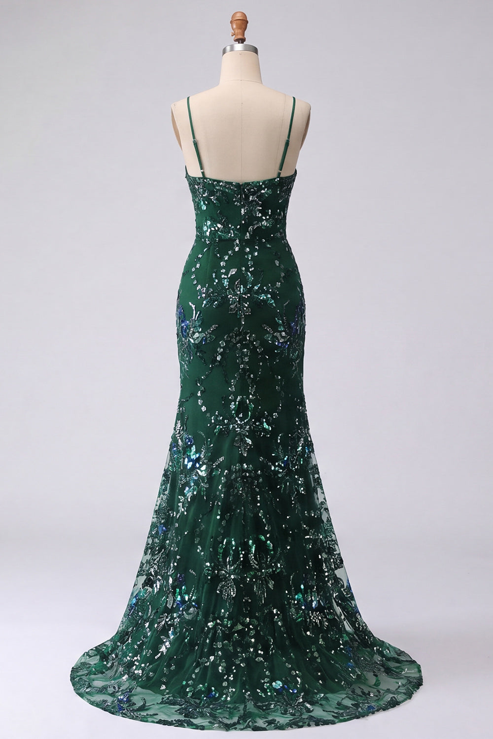 Sparkly Dark Green Appliqued Mermaid Prom Dress with Slit