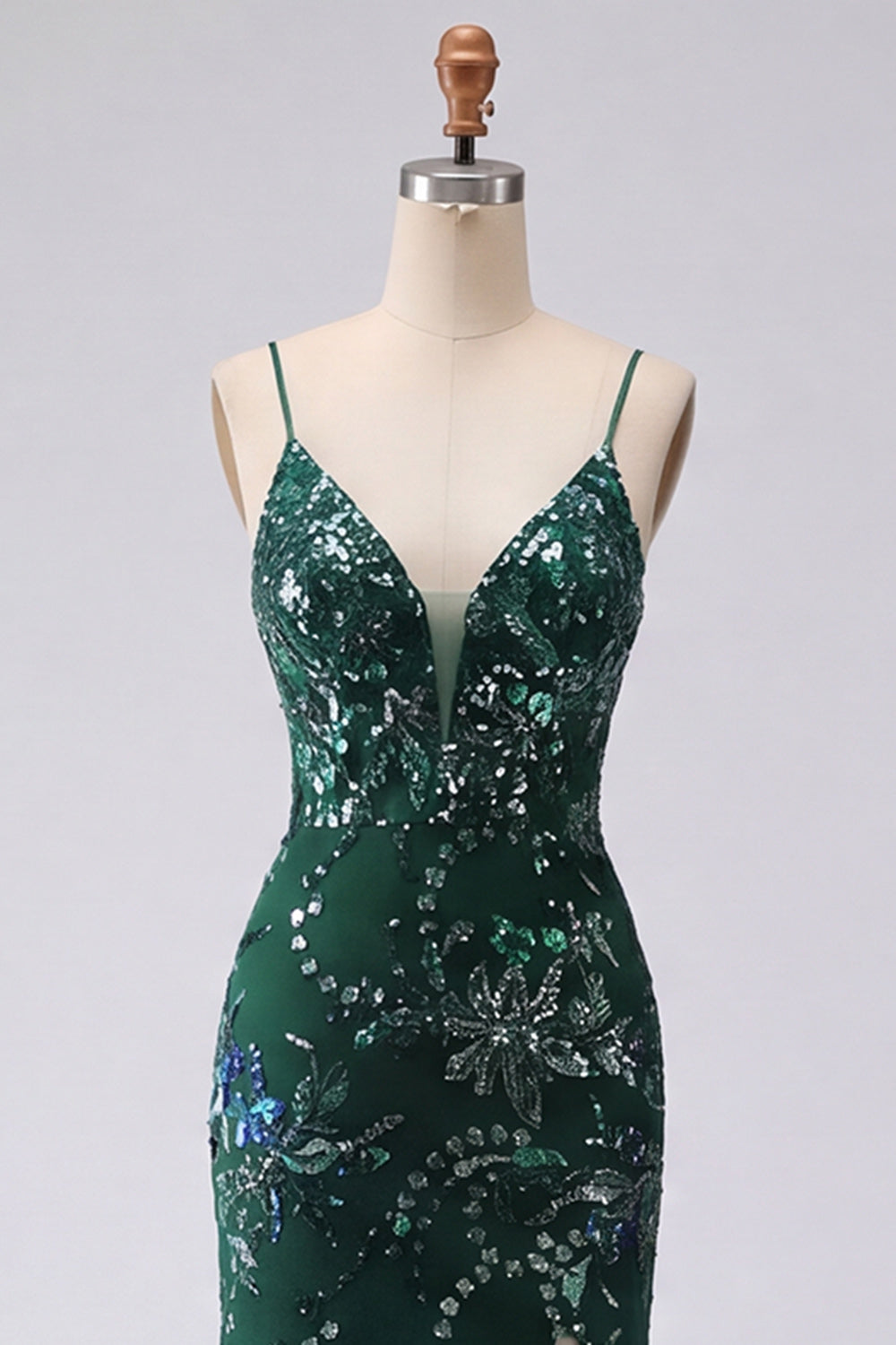 Sparkly Dark Green Appliqued Mermaid Prom Dress with Slit