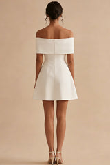 Off the Shoulder A Line Mini White Engagement Dress