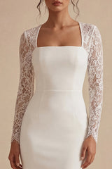 Long Sleeve Lace Bodycon White Midi Engagement Dress
