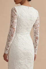 Long Sleeve Appliqued White Bodycon Midi Engagement Dress