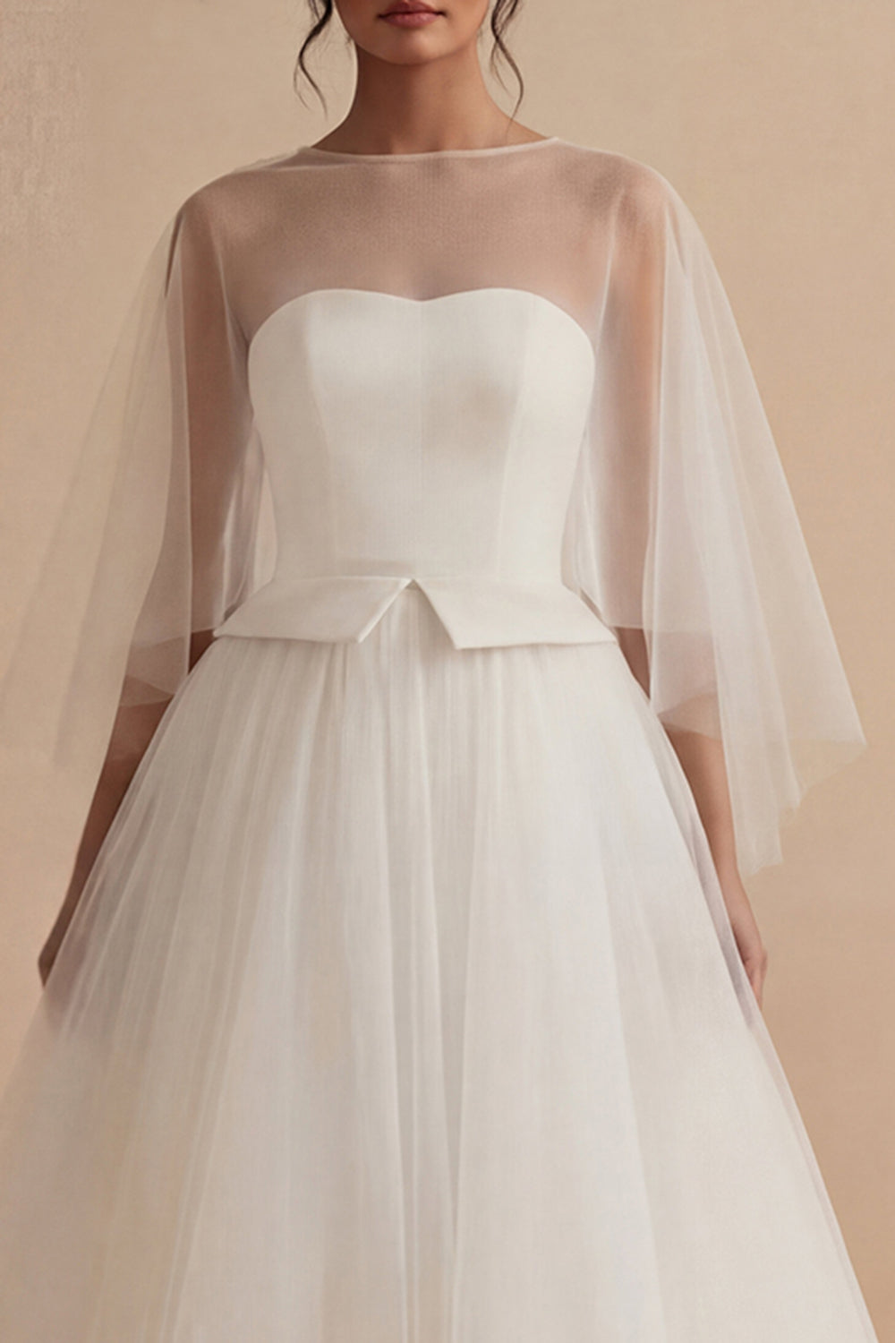 2 Piece White A Line Tulle Midi Engagement Dress