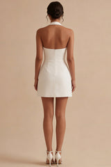 Halter Satin Bodycon Mini White Dress