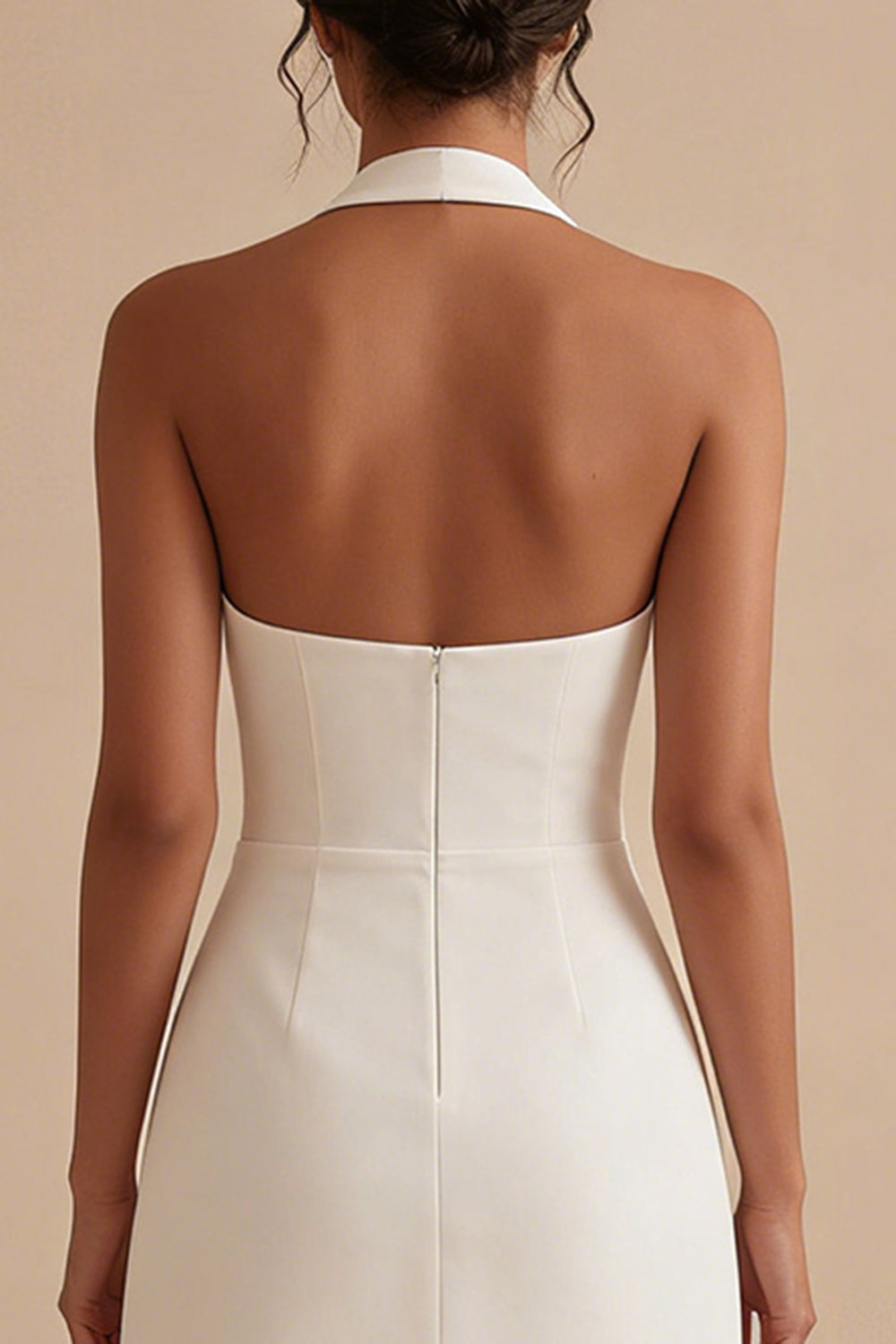 Halter Satin Bodycon Mini White Dress