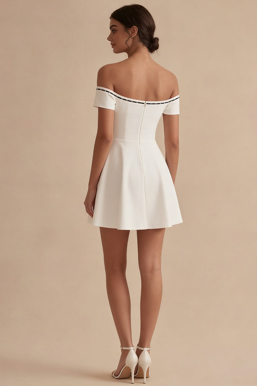 Off the Shoulder A Line Bowed Mini White Dress