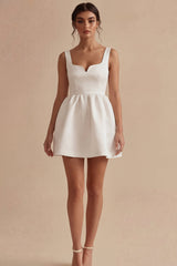 Satin A Line Spaghetti Straps Mini White Dress