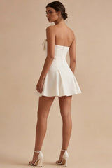 Strapless Bowed A Line Mini White Dress
