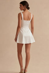 Spaghetti Straps A Line Satin Mini White Dress with Bow