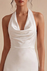 Halter Bodycon Satin Backless Mini White Dress