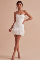 Strapless Bodycon Mini White Dress with Appliques