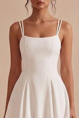 A Line Pleated Satin Mini White Dress