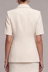 Ivory 2 Piece Notched Lapel Bodycon Single Buckle Mini Work Dress