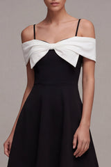 Black Bowed Cold Shoulder A Line Mini Dress