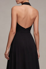 Halter Black A Line Maxi Formal Dress
