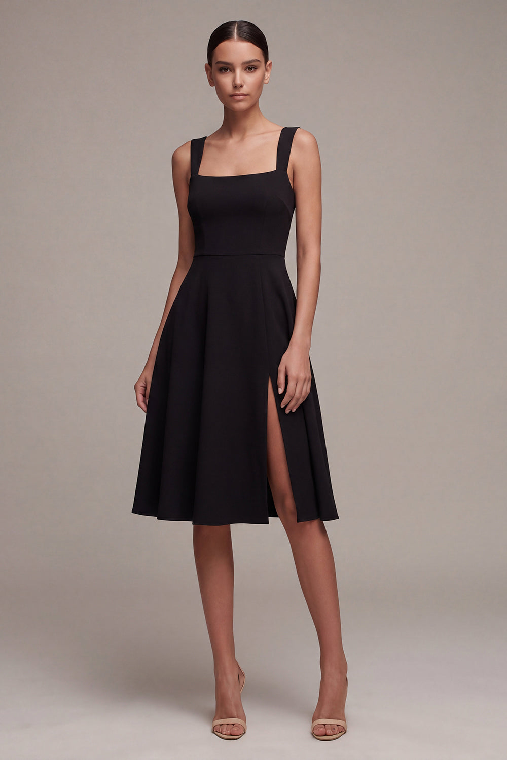Black A Line Midi Dress with Slit