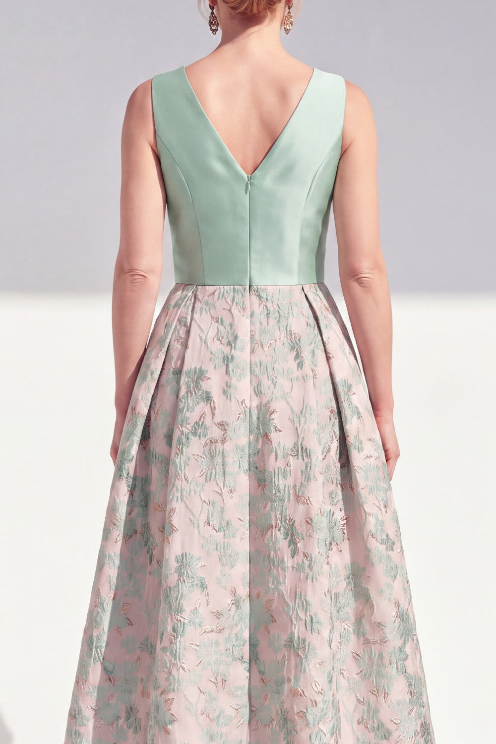 Jacquard Navy Floral A Line Pleated Mother of the Bride Dress