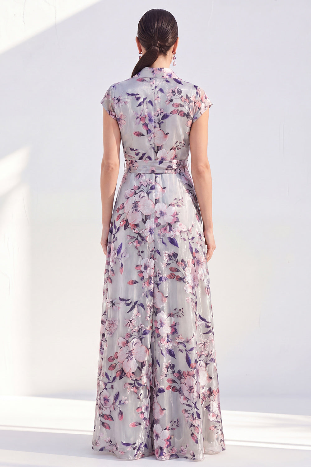 Black Floral A Line Maxi Mother of the Bride Dress with Sash