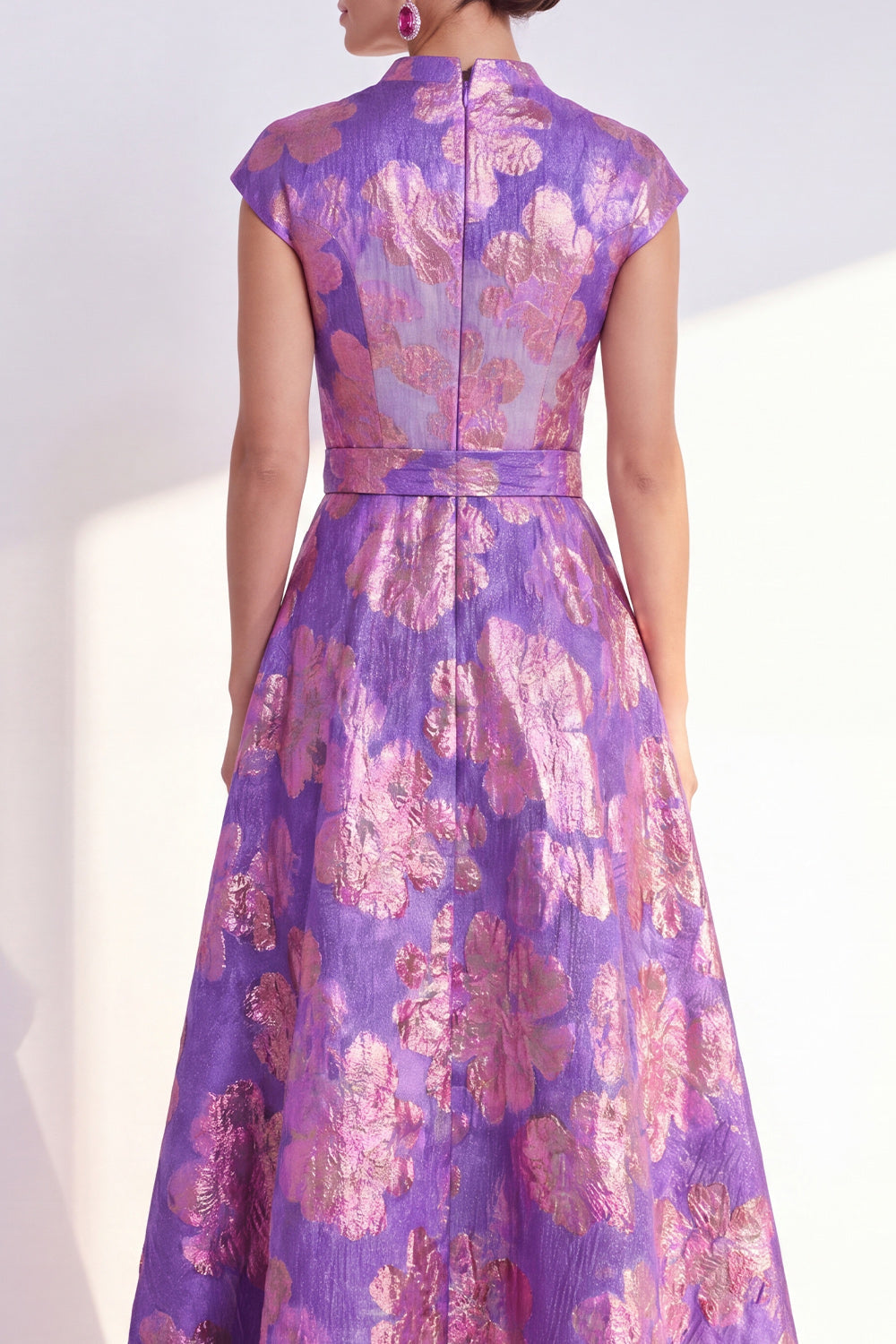 Floral Yellow A Line Maxi Mother of the Bride Dress with Sash