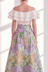Off the Shoulder Ruffled Floral Purple A Line Mother of the Bride Dress