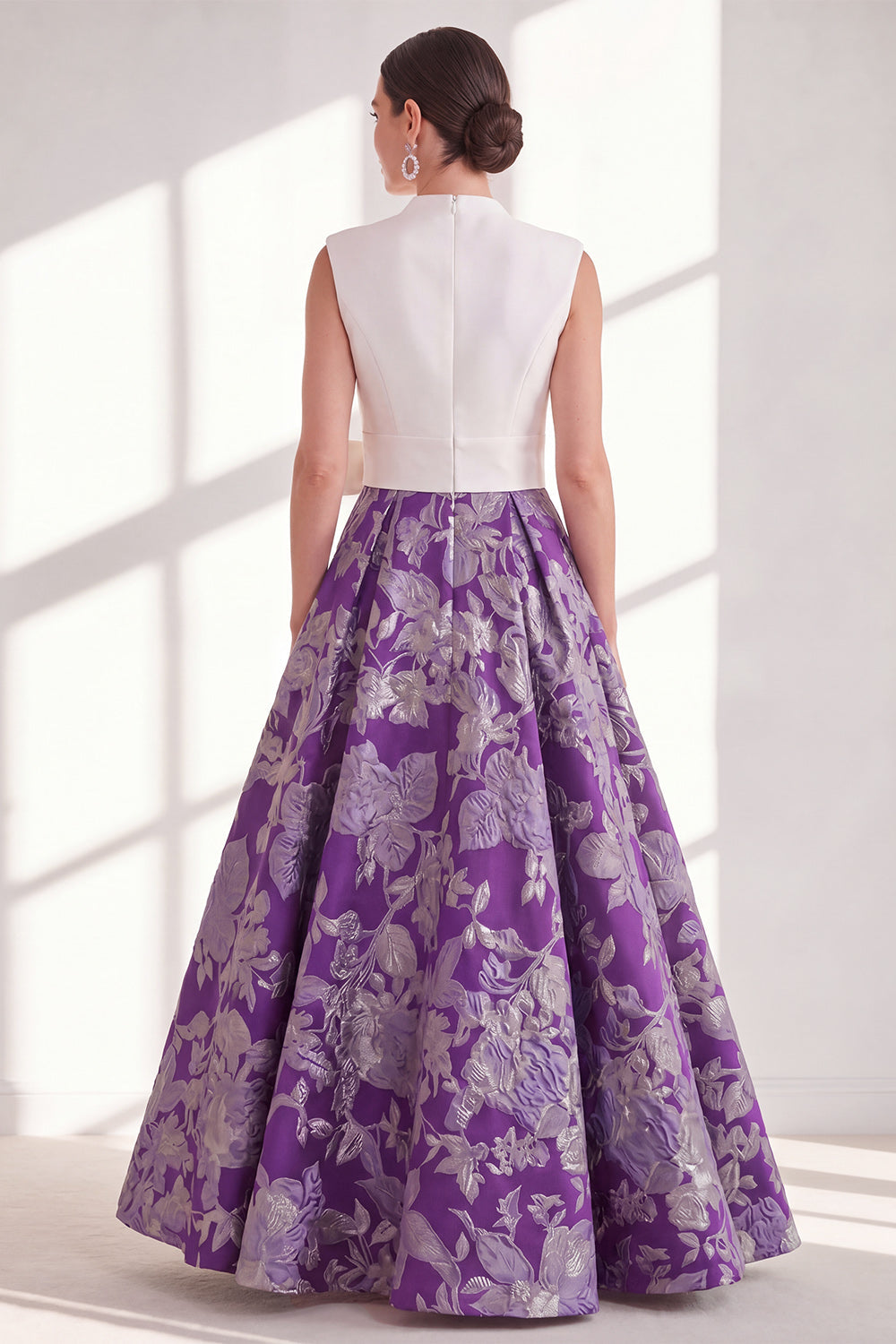 Blue A Line Floral Mother of the Bride Dress with Bow