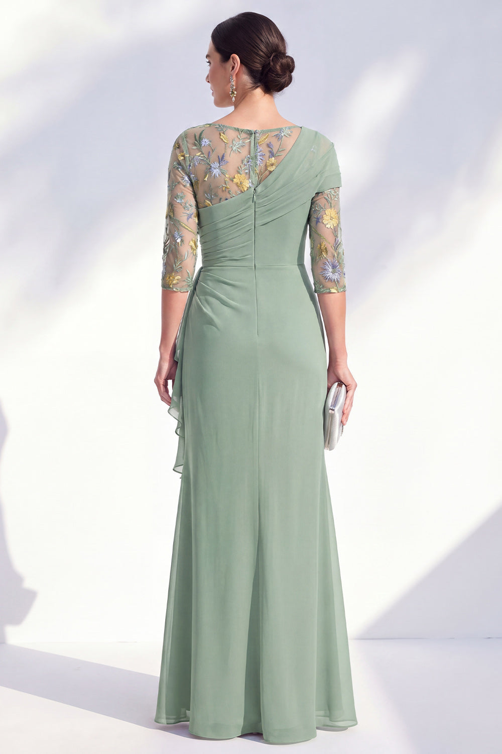 Mermaid Ruched Embroidered Blue Maxi Mother of the Bride Dress
