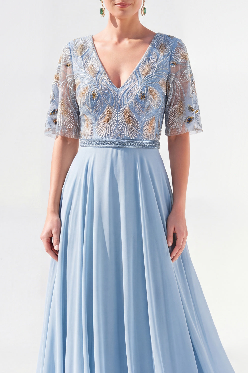 Green Half Sleeve A Line Maxi Mother of the Bride Dress