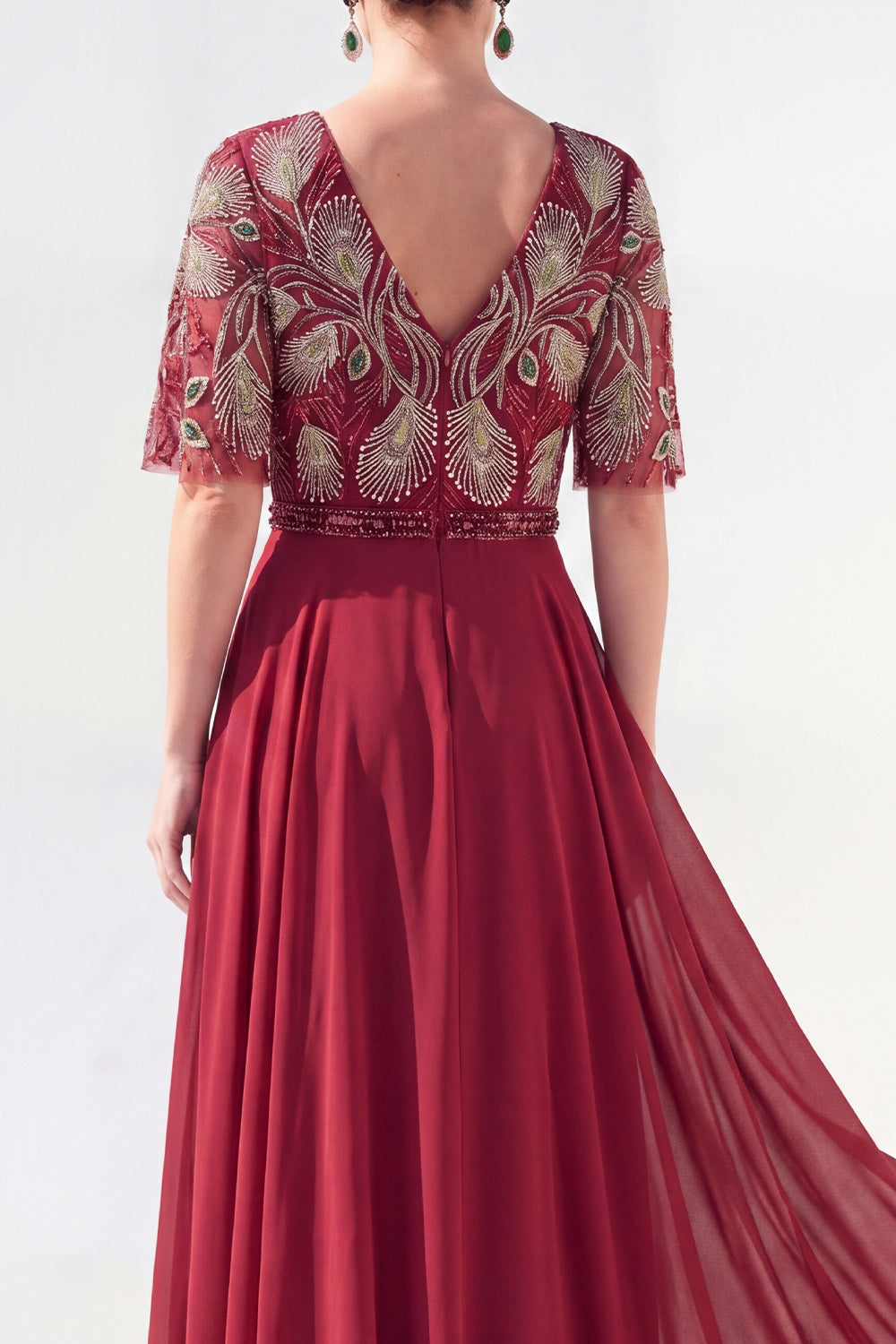 Green Half Sleeve A Line Maxi Mother of the Bride Dress