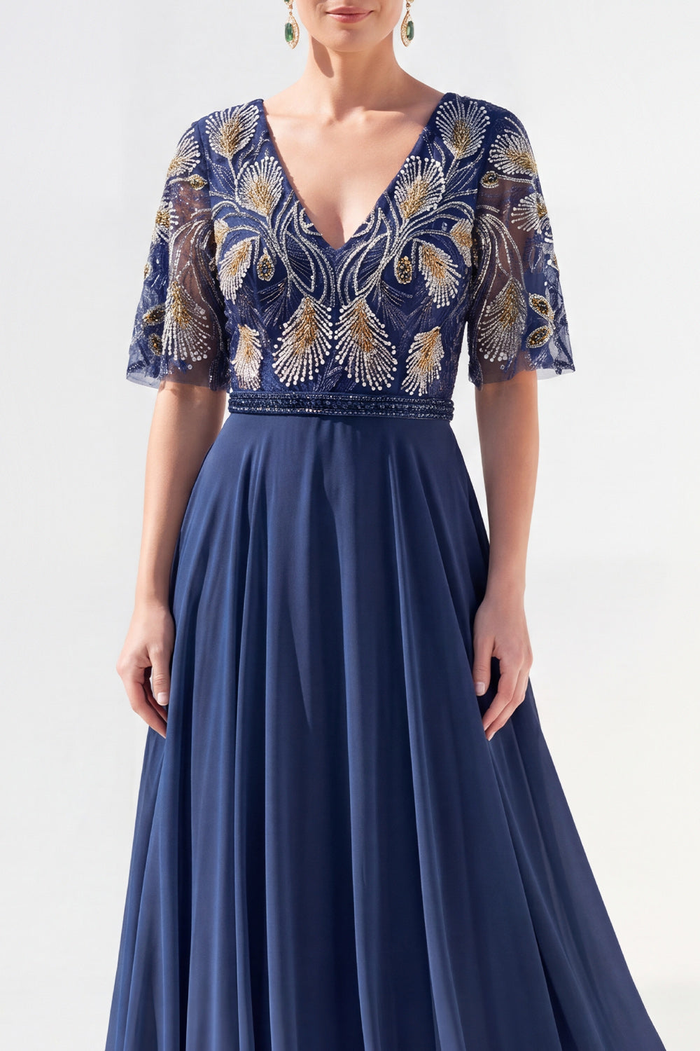 Green Half Sleeve A Line Maxi Mother of the Bride Dress