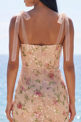 Sequin Floral Sheath Champagne Wedding Guest Dress with Slit