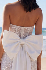 Sparkly Strapless Corset Bodycon Mini White Dress with Bow