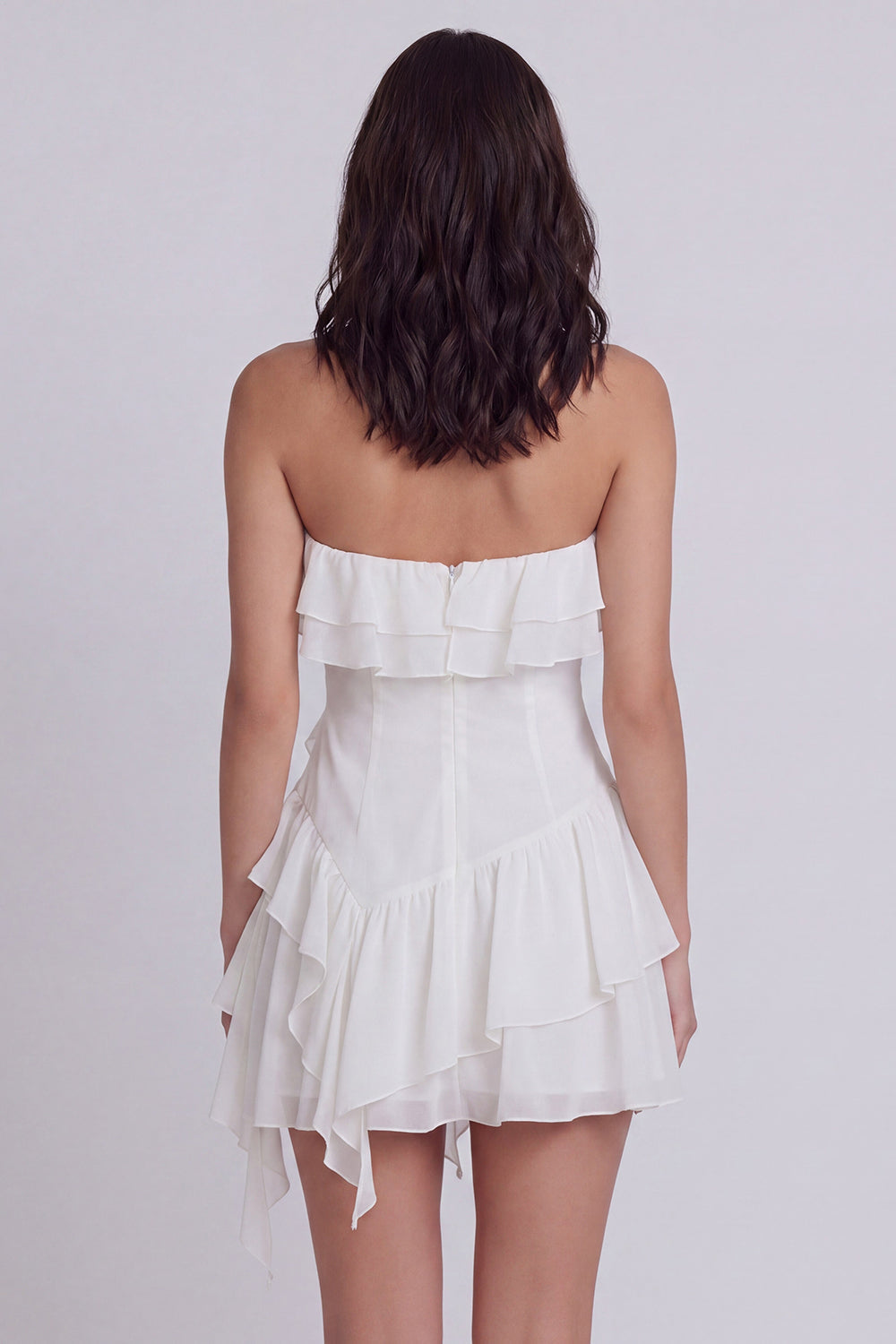 Strapless Corset Ruffled A Line Mini White Dress
